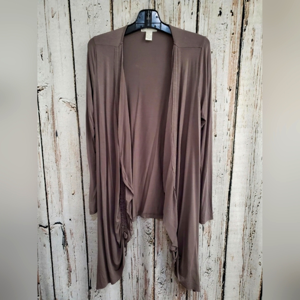 Kenar Women's Small Gray Ruched Long Sleeve Open Front Cardigan Sweater EUC